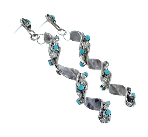 Turquoise Zuni Sterling Silver Post Dangle Earrings JX126817